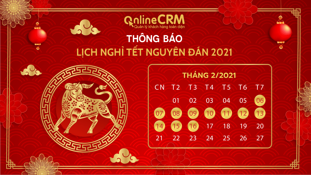 OnlineCRM thông báo lịch nghỉ tết Nguyên Đán 2021