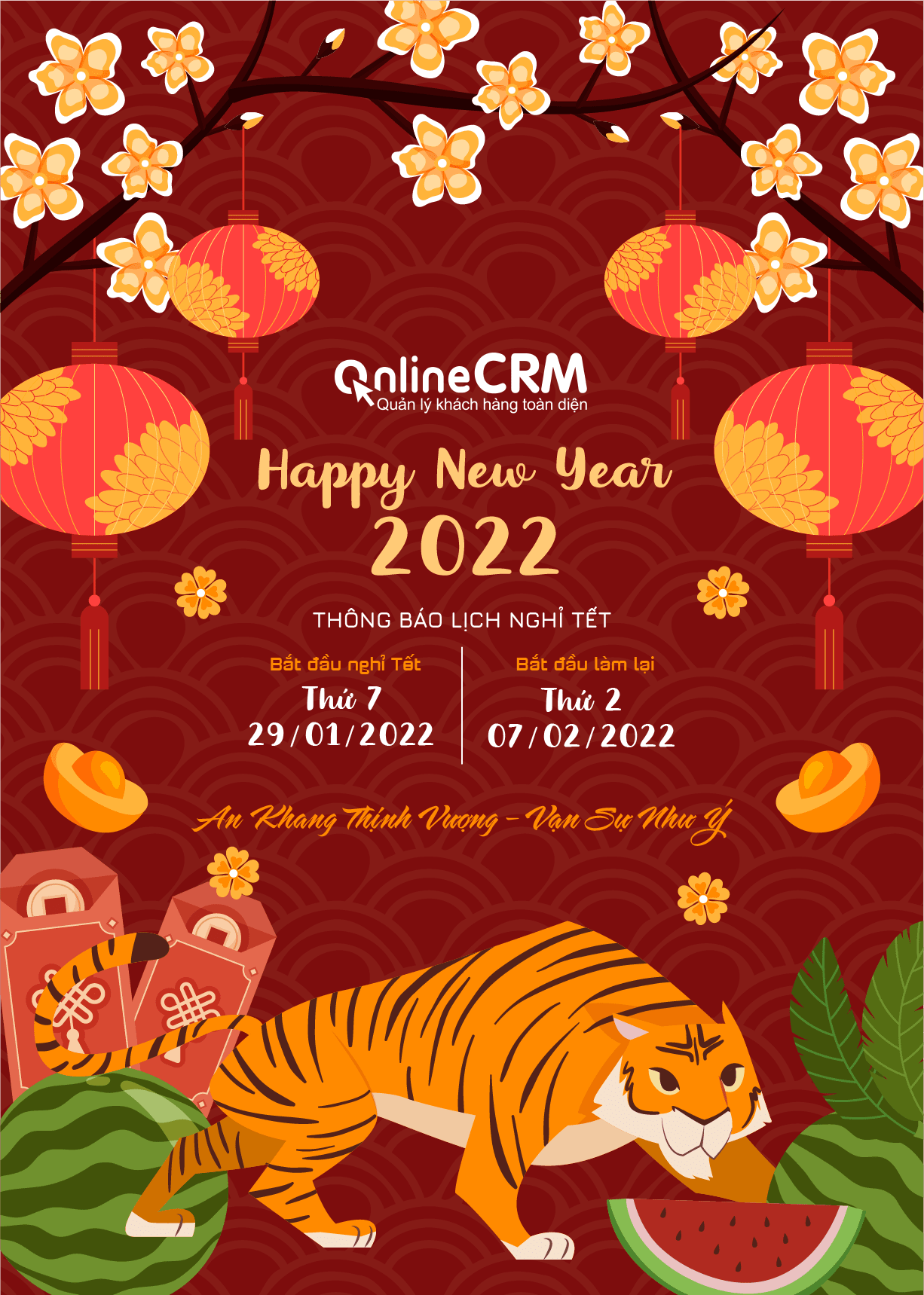 OnlineCRM thông báo lịch nghỉ Tết 2022