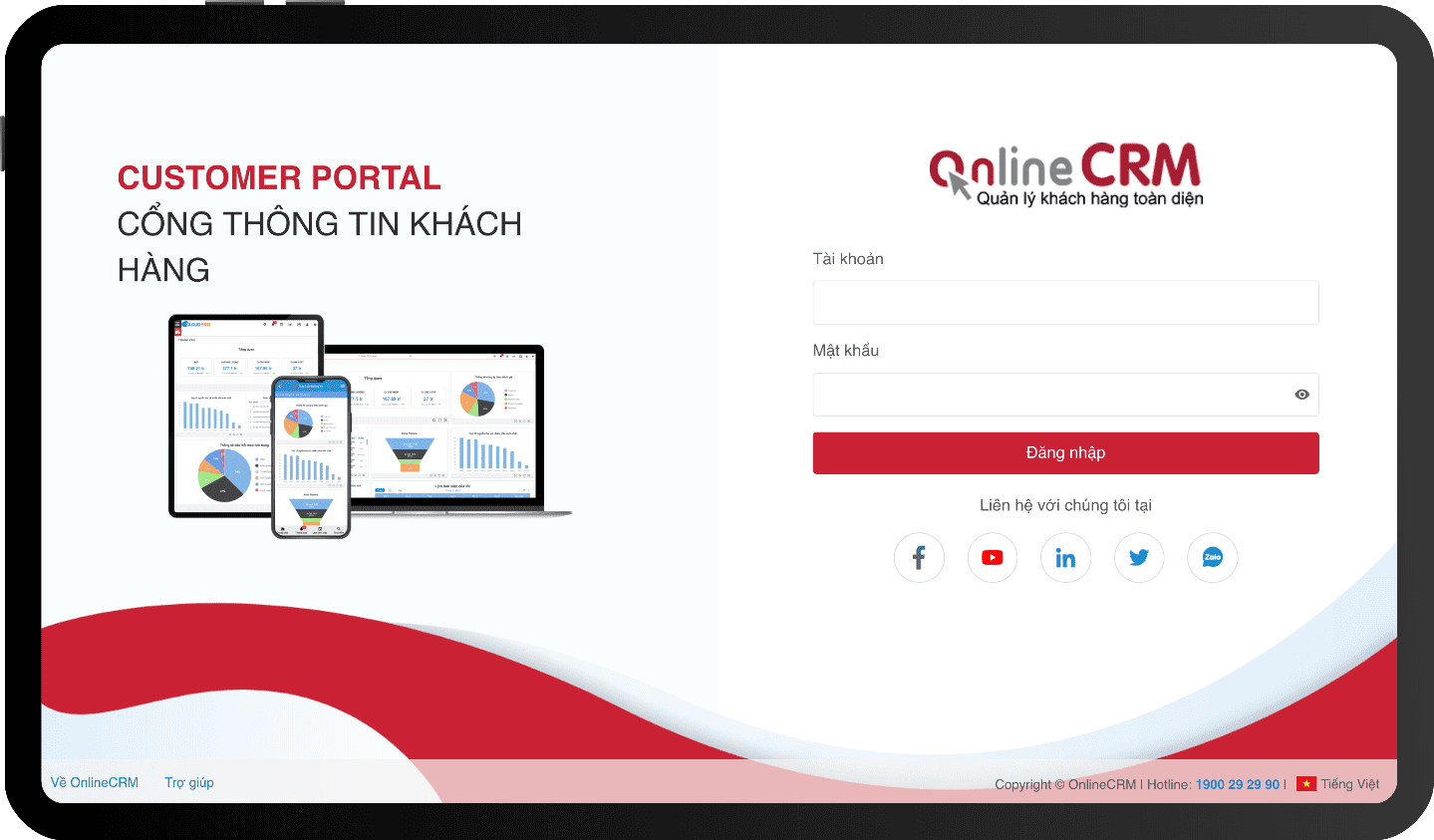 Cổng thông tin CSKH của OnlineCRM